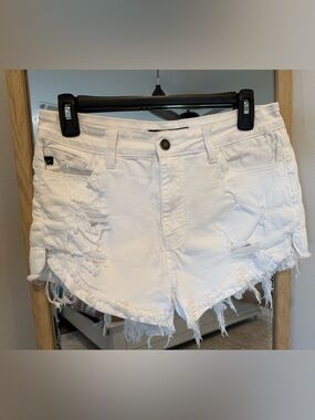 KanCan White Distressed Denim Shorts
